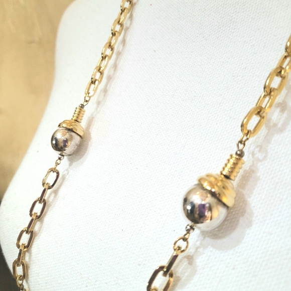 40" Goldtone Cable Link Station Necklace - Picture 3 of 8